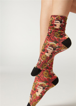 Calzedonia womens socks joint womens rose artistic fashion personality comfortable socks