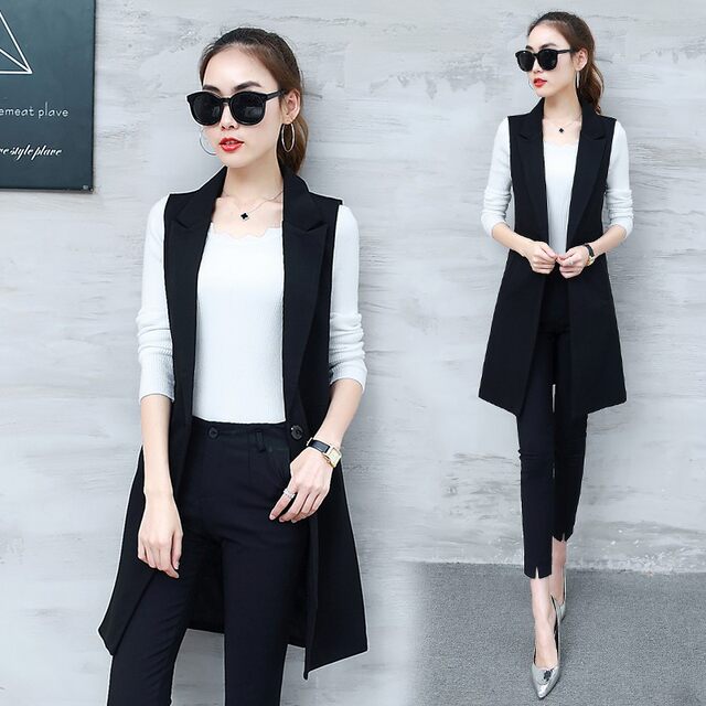 Women's Suit Vest Women's Medium Long 2023 Spring and Autumn New Women's Korean Style Slim Sleeveless Vest Jacket