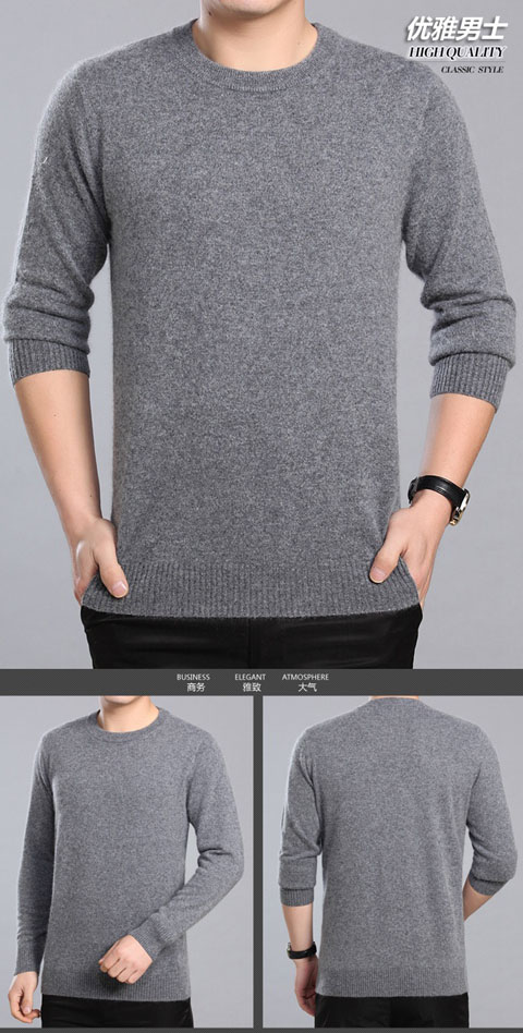 Ordos City Áo thun cổ tròn cho nam cổ dày Áo len cổ điển 100% cashmere quần áo thời trang nam