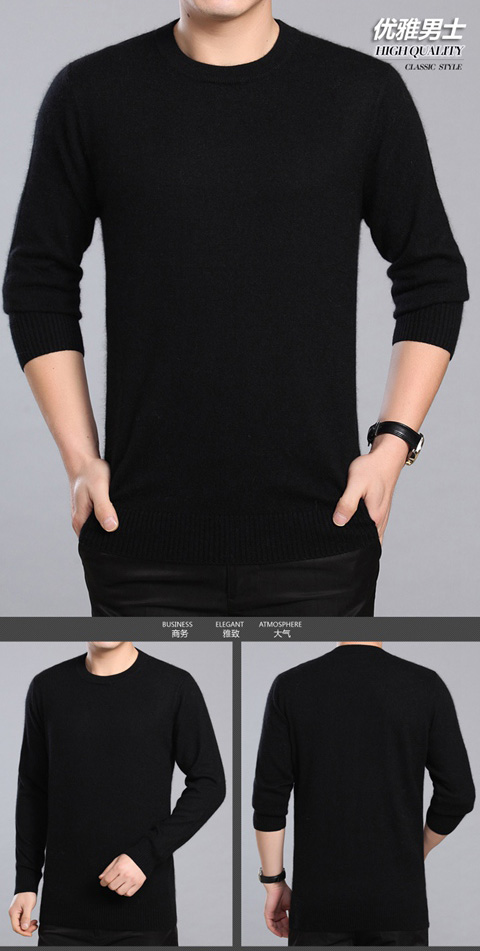 Ordos City Áo thun cổ tròn cho nam cổ dày Áo len cổ điển 100% cashmere quần áo thời trang nam