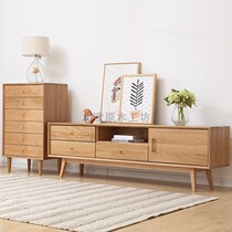 Nordic log workshop white oak wood full solid wood brass light and luxurious garden minimalist living room Maddy tea table TV cabinet