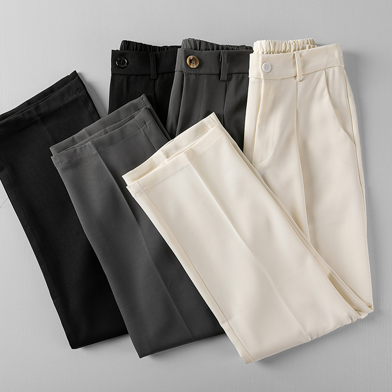 Japanese Retro Heavyweight Drapey Stylish Comfortable Thin Straight-Leg Suit Casual Pants Solid Color Loose Wrinkle-Resistant Long Pants for Men