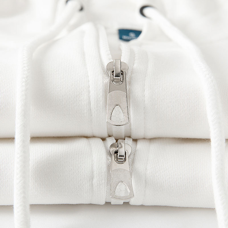 Pure White 310g Heavyweight Terry Cloth Hooded Sweatshirt, Solid Color Loose Zipper Cardigan, Casual Simple Jacket for Men and Women