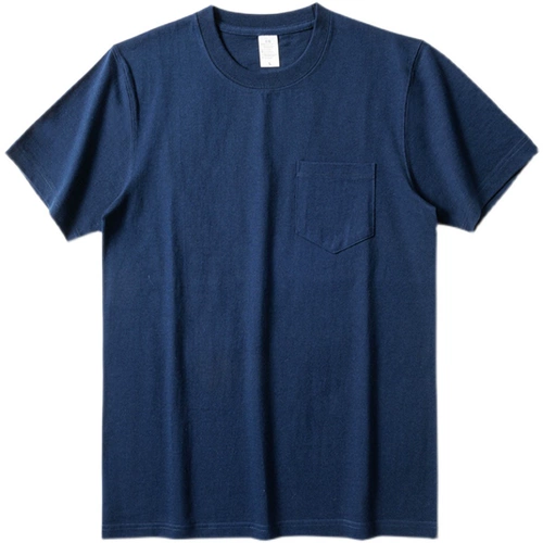 Синяя хлопковая ретро базовая приятная телу футболка с коротким рукавом для отдыха подходит для мужчин и женщин, в американском стиле