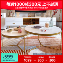 Nordic Rockboard Tea Table Living Room Small Family Style Brief Modern Living Room Round Tea Table Modern Light Lavish Wind Tea Table