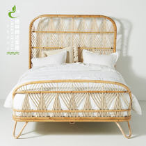 Green Tenda Queen bed ins rattan bed trembling sound Net red double bed rattan bed hotel homestay rattan bed