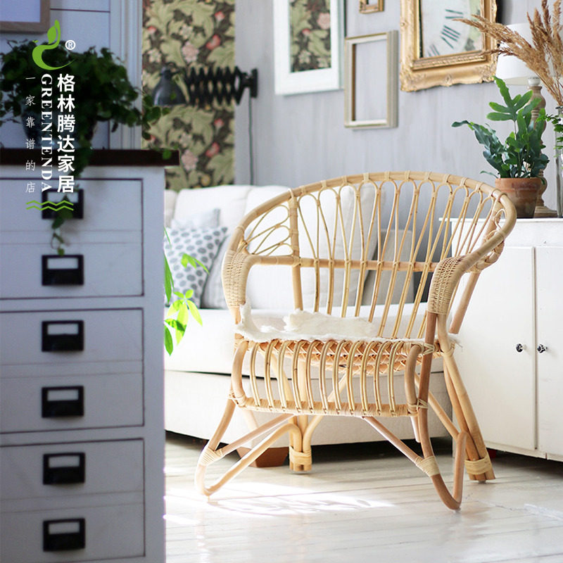 Green Tendda Home Folkday Style Rattan Chair Sofa Real Vine Indonesia Japanese Style Rattan Chair Indoor Nordic Invines Chair
