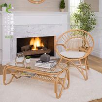 Greentenda Nordic ins rattan chair single Nordic home wicker chair coffee table combination balcony rattan chair