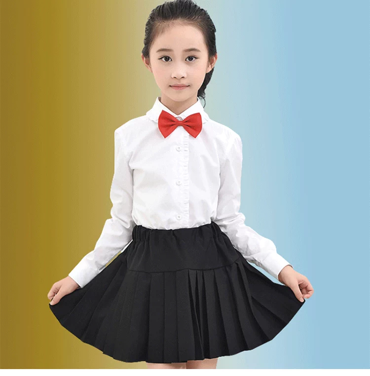 Mùa thu đông mẫu áo sơ mi nữ cộng với áo nhung dày ấm áp màu trắng trang phục học sinh trẻ em chạm đáy áo ren quần áo trẻ em hàn quốc