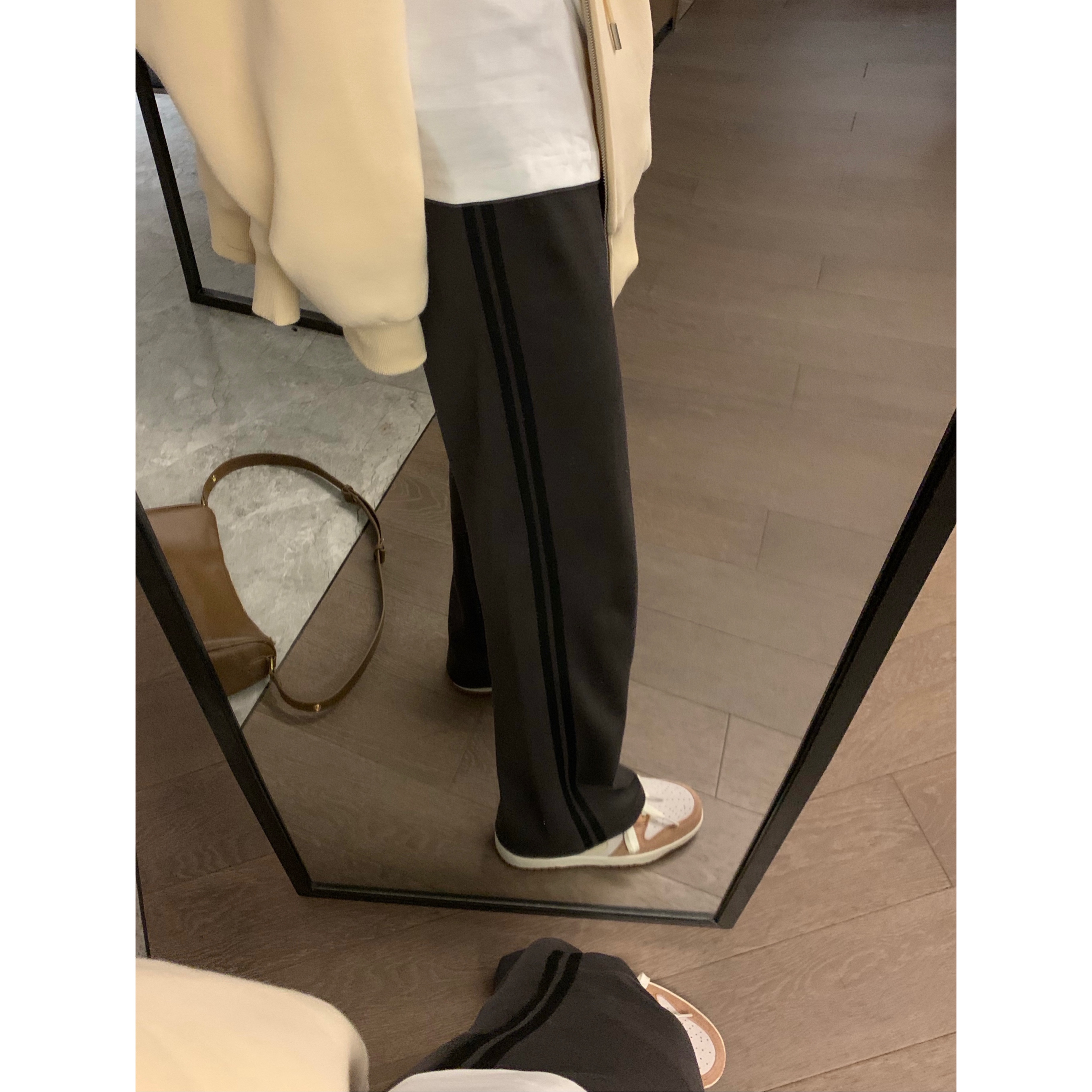 Veee casual girl slim straight wide leg dark gray webbing parallel bars lazy mopping sports casual pants women