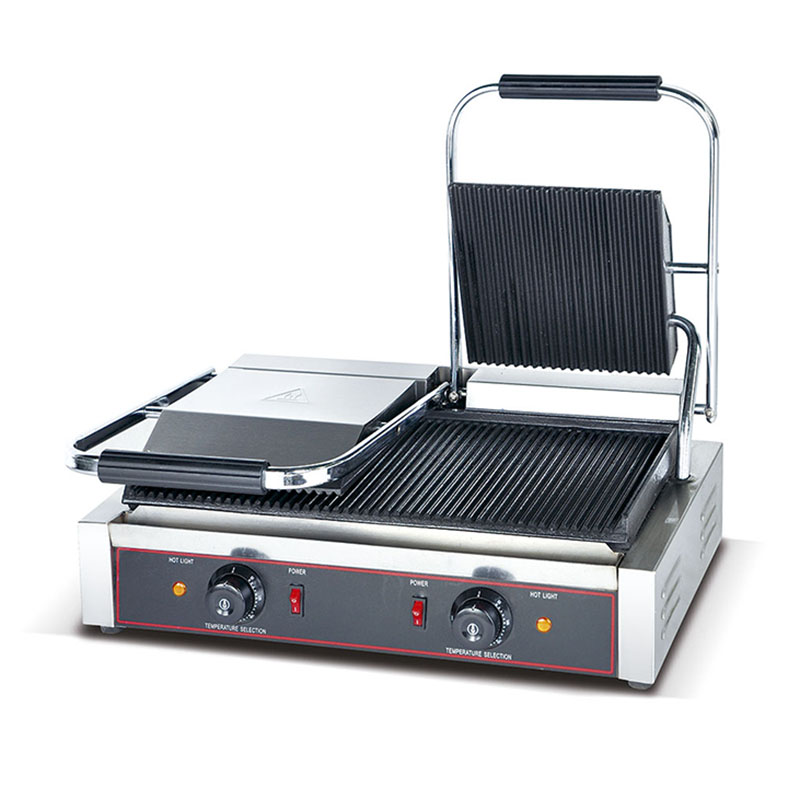 Commercial electric heating single pressure plate full pit striped griddle electric griddle machine full flat panini machine panini machine