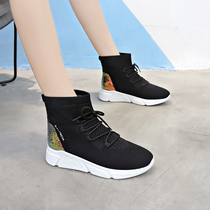 Socks and shoes womens 2021 spring and summer new versatile elastic socks and shoes students casual trendy shoes thick-soled high-top sneakers