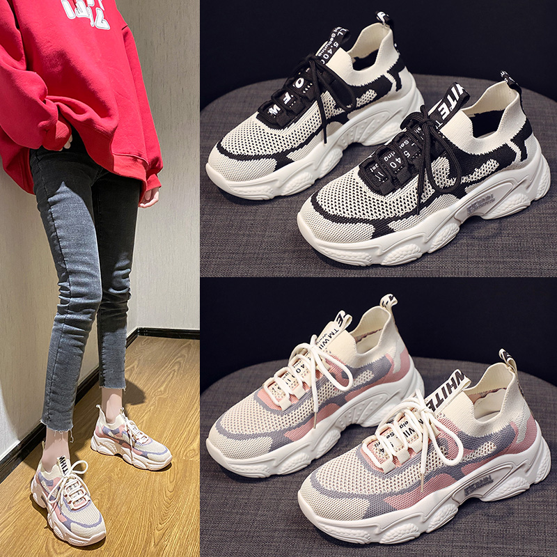 Fei weaving sports shoes girls in the spring of 2023 new elastic thick sole explosion leisure spring and autumn socks old dad shoes