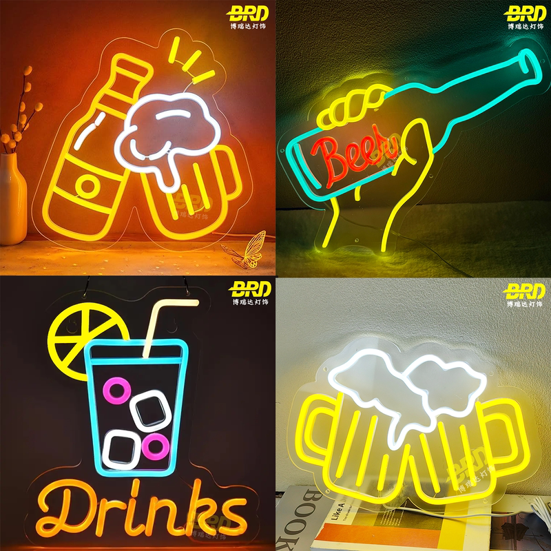 Bar Neon Sign Beerbar Luminous Letters Drinking Atmosphere Styling Decorative Light Cocktail Led Sign Light Box