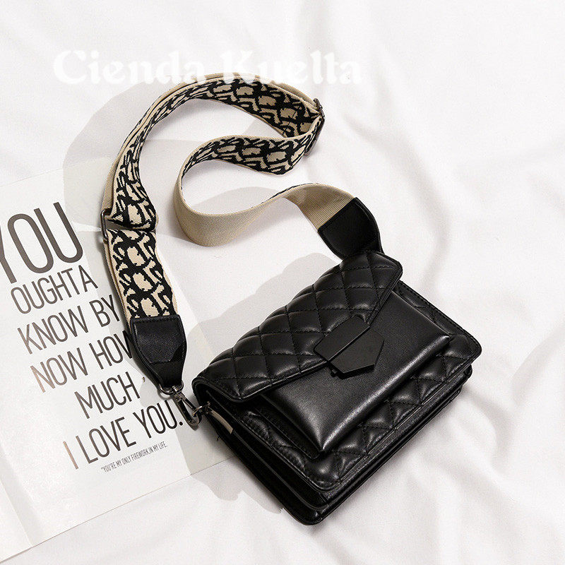 Cienda Kuelta Bag Package Women 2021 New Tide Fashion Genuine Leather Skew Satchel Black Magna Bag Summer