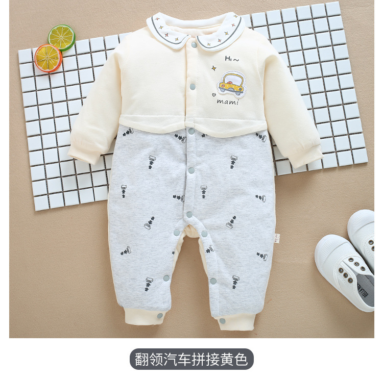 Mùa thu và mùa đông cotton mới nam và nữ quần áo trẻ em romper trẻ em cotton quần áo cotton chần đệm ấm jumpsuit body suit cho be
