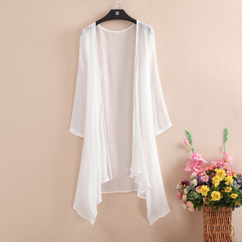 Cotton and Linen Ethnic Style Sun Protection Clothing, Outerwear Cardigan, Can Be Wax-Dyed or Tie-Dyed, New Style for Women, Mid-Length, Thin, Loose Fit, Can Be Paired with Skirts