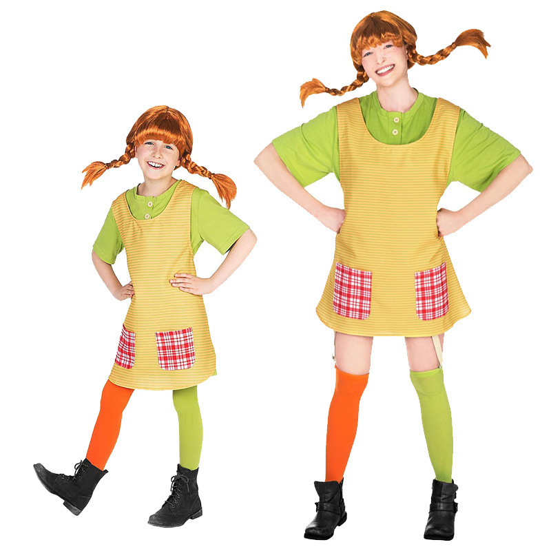 Children's Day Parent-Child Cosplay Long Socks Pippi Cosplay Costume Halloween Outfit Cross-Border Performance Clothing Children's Day Parent-Child Cosplay Long Socks Pippi Cosplay Costume Halloween Outfit Cross-Border Performance Clothing