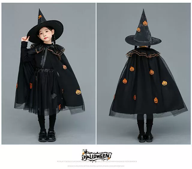 Tùy Chỉnh 
            Phong Cách Halloween Trọn Bộ Xuân Thu Mỏng Dễ Thương Cosplay Trẻ Em Trình Diễn Trang Phục Phù Thủy Áo Choàng Bộ