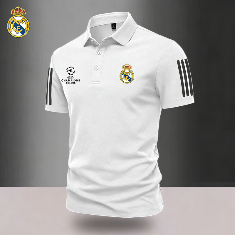 Uefa Champions League Real Madrid Barcelona Summer Sports Outdoor Quick-Drying Polo Shirt Short-Sleeved Football Training Lapel Training Uniform T-Shirt
