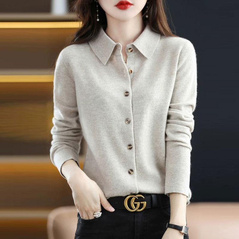 High-End 100% Pure Wool Cardigan for Women, New Autumn and Winter Thickened Sweater Coat, Fashionable Turn-Down Collar Knitted Wool Sweater High-End 100% Pure Wool Cardigan for Women, New Autumn and Winter Thickened Sweater Coat, Fashionable Turn-Down Collar Knitted Wool Sweater