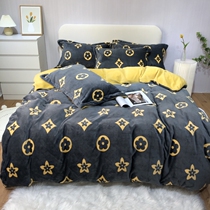 Light luxury milk velvet four-piece thickened warm coral fleece sheets quilt cover crystal velvet Tide brand bedding winter
