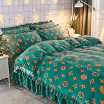Thickened warm milk velvet four-piece set 1 8 M coral velvet bed skirt 2*2 3 light luxury Tide brand quilt cover winter bed