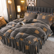 Thickened warm milk velvet four-piece set 1 8 M coral velvet bed skirt 2 by 2 3m double-sided velvet quilt cover winter bed