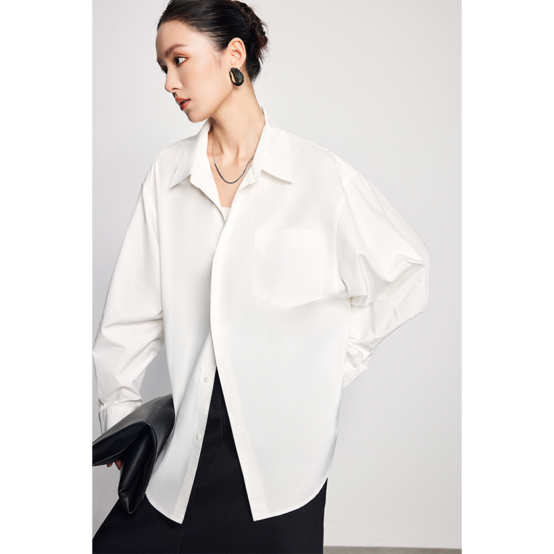 Spring and Summer Long-Sleeved Pure Cotton Women's White Shirt, Loose Hong Kong Style 2026 New Design Niche Lazy Style Shirt