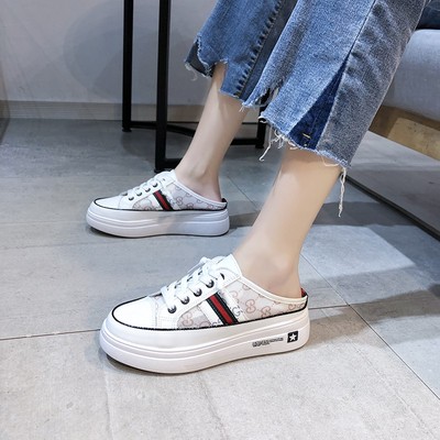 包头半拖鞋女2021年新款外穿夏季厚底松糕凉拖无后跟小白懒人鞋潮