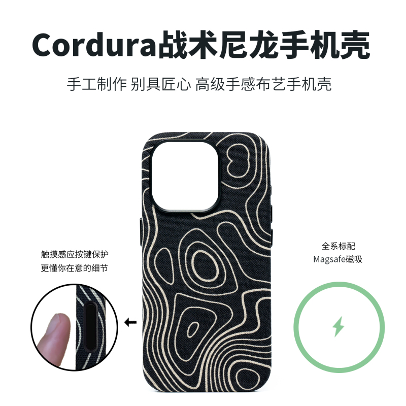 Handmade Phone Case Suitable for Apple 16 Pro Max, iPhone 15 New Model, 17 Ballistic Nylon Fabric, High-End 14 Ballistic Magnetic Protective Case, Camera Photo Button Full Coverage, Trendy and Personalized Hard Case