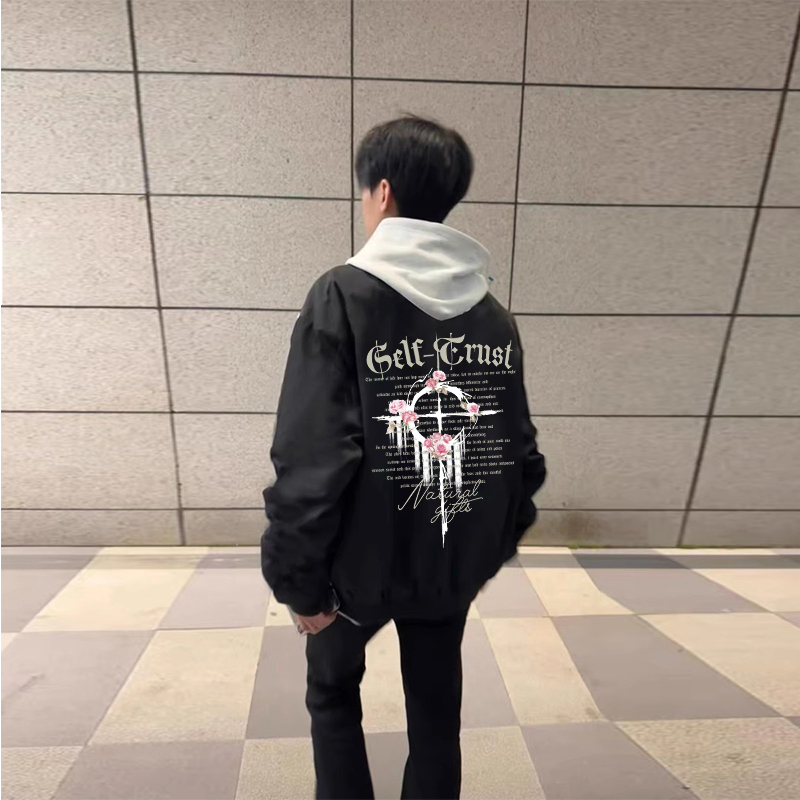 National Trend American High Street Rose Print Jacket Baseball Uniform Spring and Autumn Unisex Loose Versatile Couple Trendy Coat National Trend American High Street Rose Print Jacket Baseball Uniform Spring and Autumn Unisex Loose Versatile Couple Trendy Coat