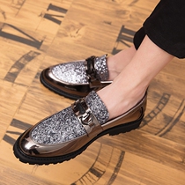 Spring bright diamond leather shoes men and feet Han edition trend increase leisure shoes summer gold mens shoes silver
