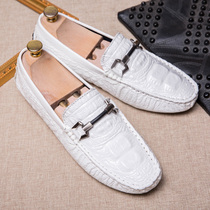Crocodile mens shoes 2021 summer mens Bean shoes mens youth leather casual shoes British White fashion shoes