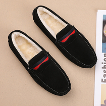 New winter Bean shoes mens leather Joker matte plus velvet casual shoes Korean version of lazy man a pedal cotton shoes 4546