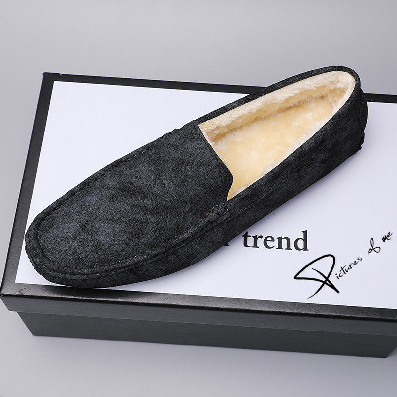 Winter bean-bean shoes men's gush frosted genuine leather new men one foot pedal Korean version with slim 100 hitch casual sloth shoes