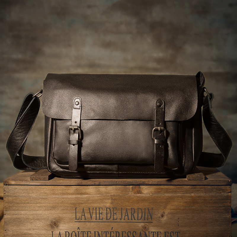 Carpenter Xin Original Handmade Vegetable Tanned Leather Cowhide Men's Bag Japanese and Korean Fashion Messenger Bag Genuine Leather Shoulder Bag Flip Top Messenger Bag