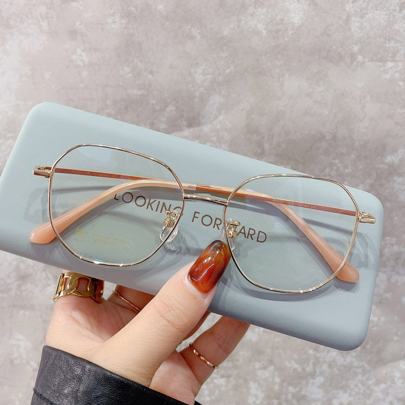 Small red book titanium polygonal eye frame female myopia net red vegan face with large face and small and worthy degree glasses