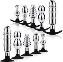 Metal plus silicone out anal plug anal expansion toys for men and women with masturbation sucker pull beads sex toys