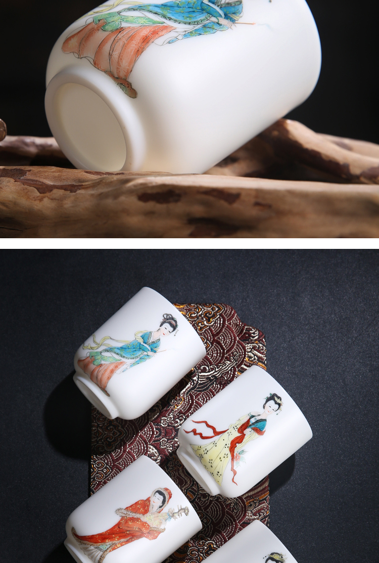 The Product/wushan dehua white porcelain porcelain remit the master cup suet jade single CPU hand - made figure sample tea cup cups the four most beautiful women