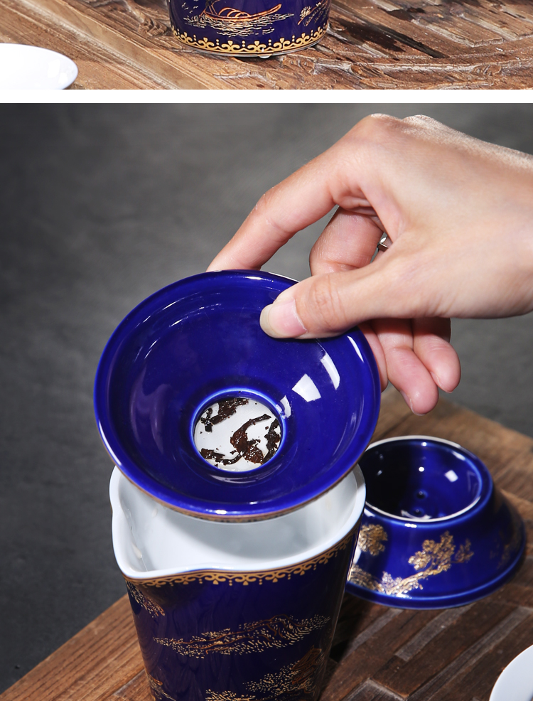 Porcelain sink ceramic tea filter ji filters the see colour blue glaze 24 k gold flower paper kung fu tea tea every gm