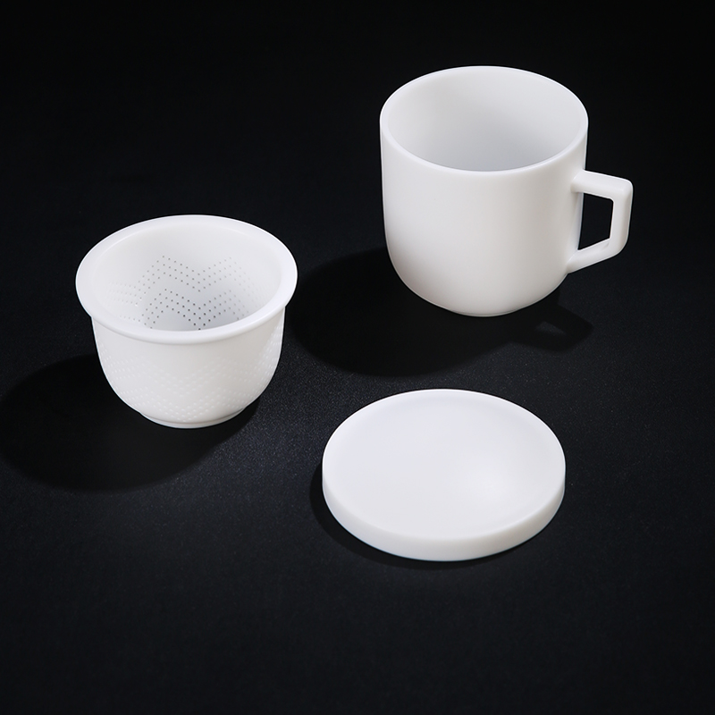 The Product Chinese dehua suet white jade porcelain remit concentric glass three - piece with the cover filtration separation ceramic tea cup