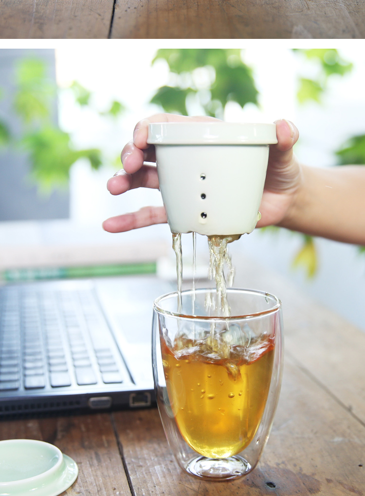 Porcelain sink filter against the hot heat transparent glass heart cup home tea cup office separation