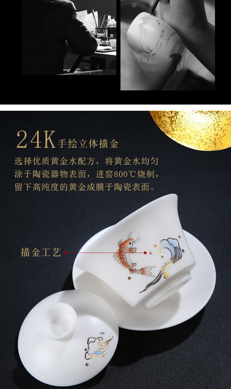 The Product dehua porcelain remit hand - made paint only three tureen checking porcelain cups single ceramic bowl tea set
