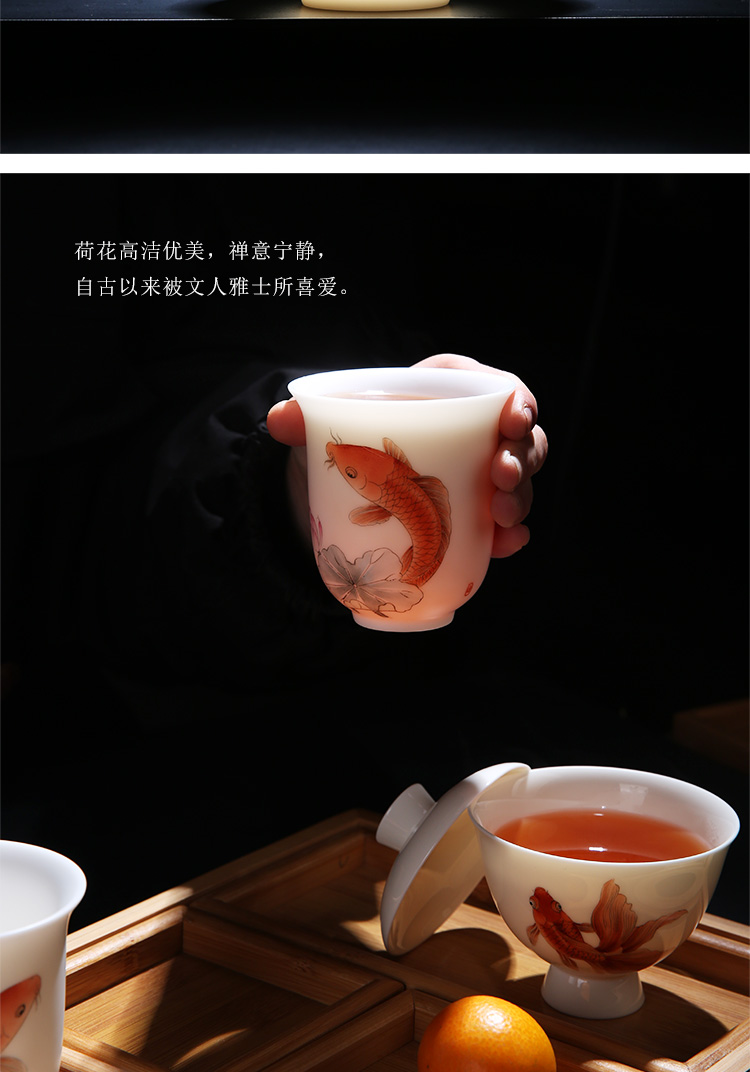 The Product owner for a cup of white porcelain porcelain remit large single teacups hand - made of new color lotus brocade carp fish sample tea cup from year to year