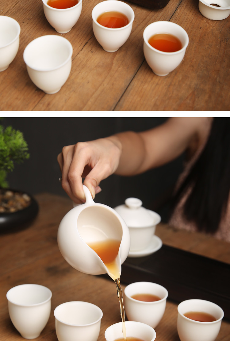 The Product dehua white porcelain porcelain remit kung fu tea set suet jade ceramic three tureen contracted household of a complete set of cups