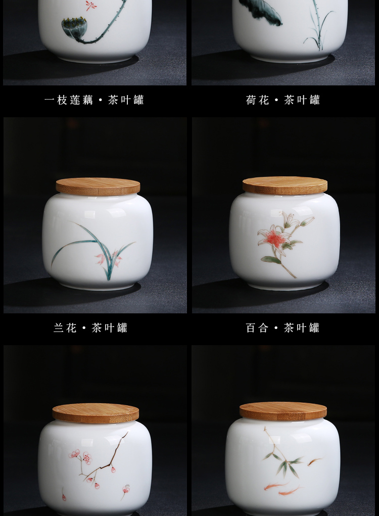 Porcelain sink bamboo cover by patterns ceramic POTS moistureproof storage jar airtight household bamboo caddy fixings cover the custom