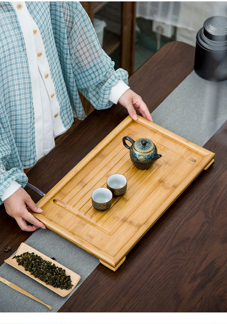 The Product porcelain sink bamboo tea tray tray household contracted tablet drainage type large bamboo tea rectangle filling dish