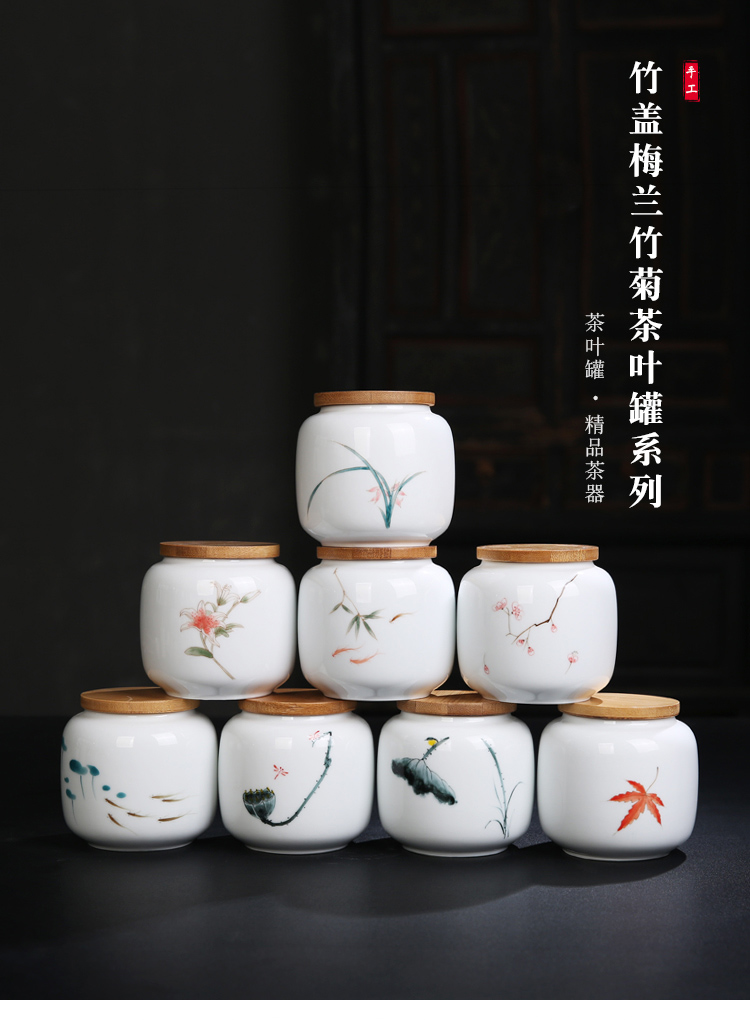Porcelain sink bamboo cover by patterns ceramic POTS moistureproof storage jar airtight household bamboo caddy fixings cover the custom