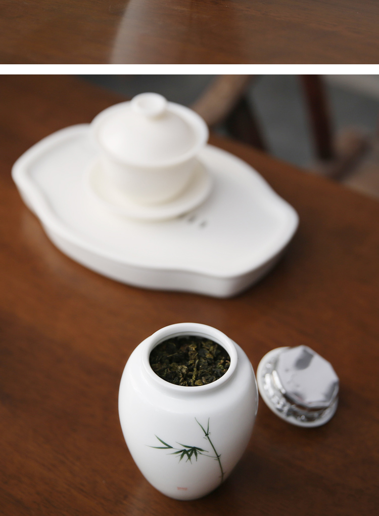 The Product is porcelain sink by patterns white porcelain tea pot seal storage tank pu 'er tea ceramic tea pot home